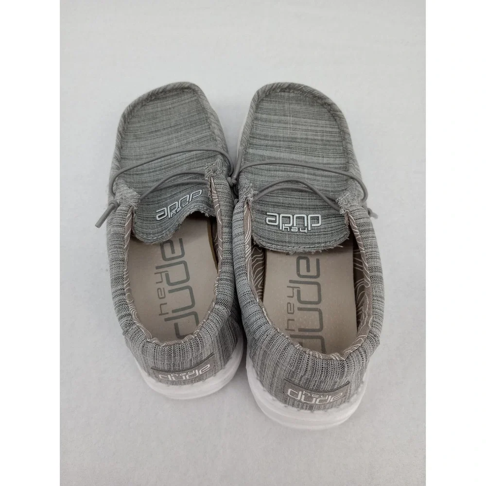 Hey Dude Wally Youth Shoes Size Y3 Grey Linen Stone Loafers